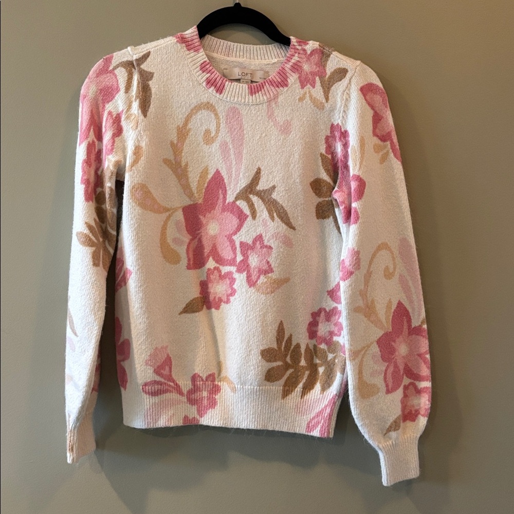 LOFT Floral Pink and Brown Sweater